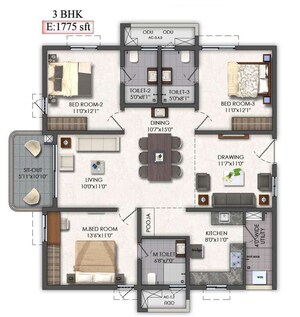 Floor Plan in 2 BHK Apartment at Mallampet – for Sale
