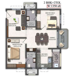 Floor Plan in 2 BHK Apartment at Mallampet – for Sale
