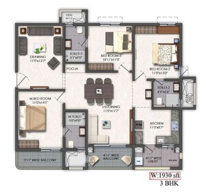 Floor Plan in 2 BHK Apartment at Mallampet – for Sale
