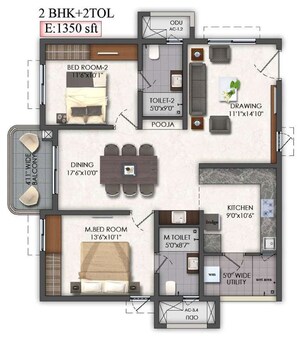 Floor Plan in 2 BHK Apartment at Mallampet – for Sale