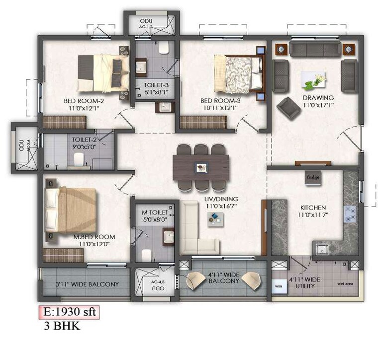 Floor Plan, mallampet 2 Bedroom 1350 Sq.Ft. Apartment In Mallampet Hyderabad 10693168