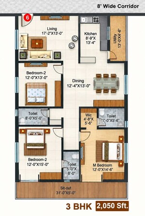 Floor Plan in 3 BHK Apartment at Tellapur – for Sale