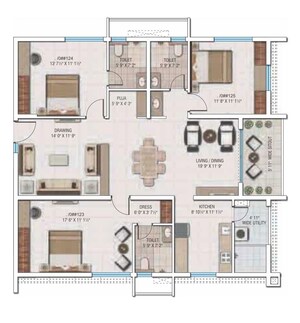 Floor Plan in 3 BHK Apartment at My Home Avatar, Gachibowli – for Sale