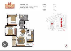 Floor Plan in 2 BHK Apartment at Prestige Gulmohar, Horamavu – for Sale