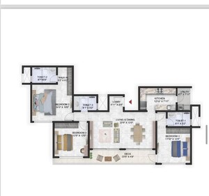 Floor Plan in 3 BHK Apartment at Prestige Park Grove, Whitefield – for Sale
