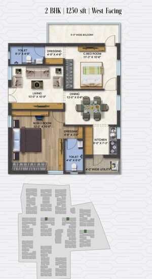 Floor Plan in 2 BHK Apartment at Aaditris Empire Apartments, Velmala – for Sale