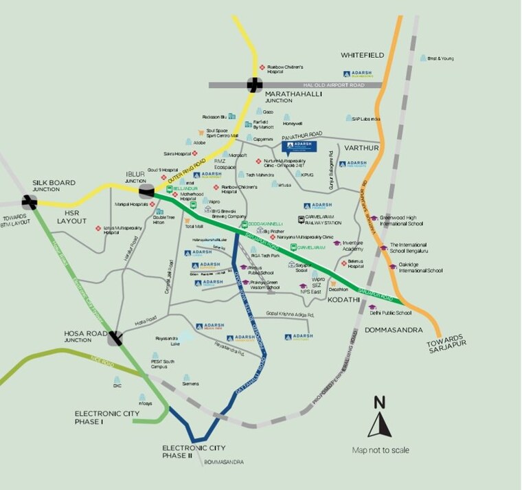 Map Location, adarsh-parkland 3 Bedroom 1700 Sq.Ft. Apartment In Panathur Bangalore 10697001