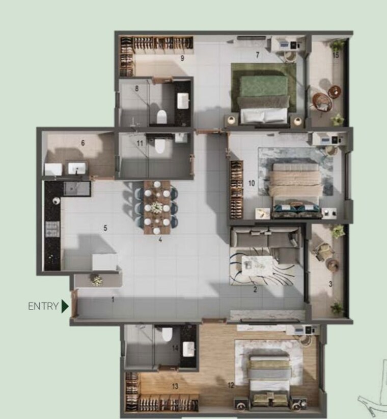 Floor Plan, adarsh-parkland 3 Bedroom 1700 Sq.Ft. Apartment In Panathur Bangalore 10697001