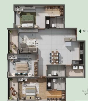 Floor Plan in 3 BHK Apartment at Adarsh Parkland, Panathur – for Sale
