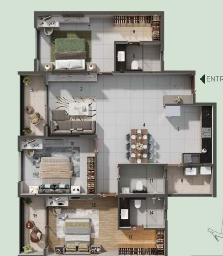 Floor Plan, adarsh-parkland 3 Bedroom 1700 Sq.Ft. Apartment In Panathur Bangalore 10697001