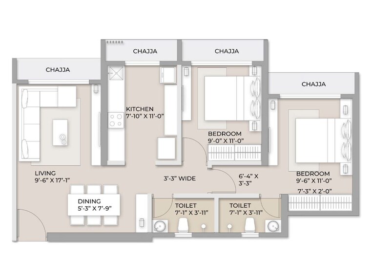 Floor Plan, chheda-avighna 3 Bedroom 1104 Sq.Ft. Apartment In Mira Road East Thane 10697825