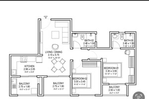 Floor Plan in 2 BHK Apartment at Sobha Dream Gardens, Thanisandra Main Road – for Sale
