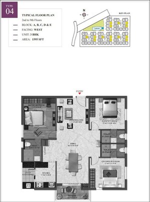 Floor Plan in 3 BHK Apartment at IRA Aspiration, Kollur – for Sale