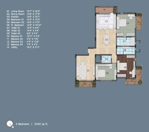 Floor Plan in 3 BHK Apartment at PCOC Lanai, Koramangala – for Sale