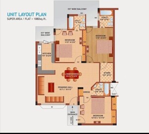 Floor Plan in 3 BHK Apartment at Patiala Road – for Sale