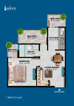 Floor Plan in 3 BHK Apartment at Adore Samriddhi, Sector 89 – for Sale