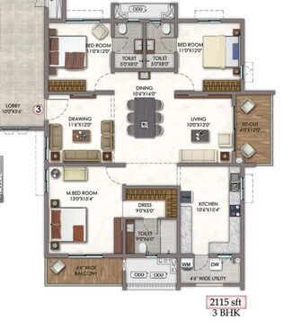 3 BHK 2115 Sq.Ft. Apartment in Vision Arsha