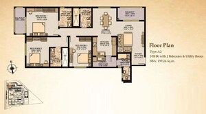 Floor Plan in 3.5 BHK Apartment at Sobha City, Thanisandra Main Road – for Sale