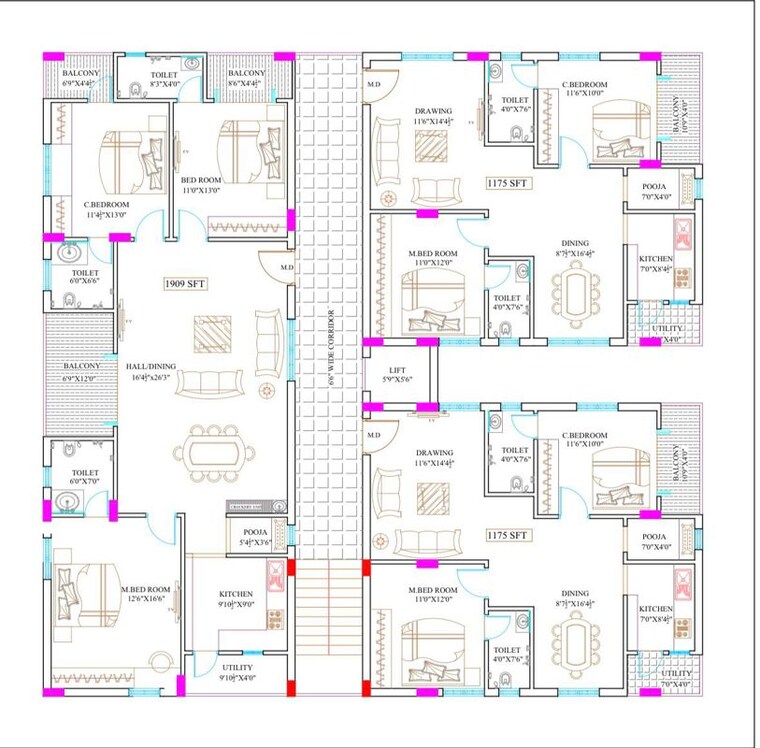Floor Plan, manchirevula 3 Bedroom 1910 Sq.Ft. Apartment In Manchirevula Hyderabad 10701297