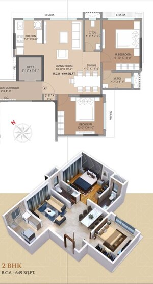 Floor Plan in 2 BHK Apartment at Om Maruti Residency, Borivali West – for Sale
