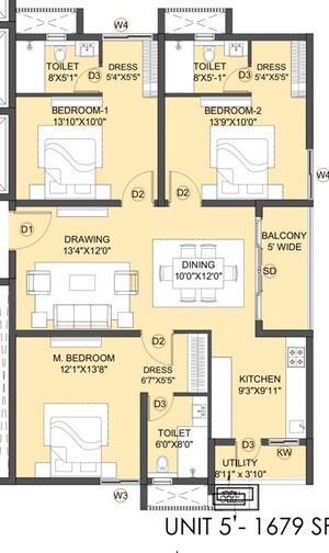 Floor Plan in 3 BHK Apartment at Kollur – for Sale