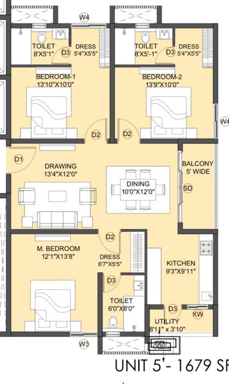 Floor Plan, kollur 3 Bedroom 1670 Sq.Ft. Apartment In Kollur Hyderabad 10701321
