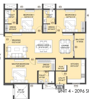Floor Plan in 3 BHK Apartment at Kollur – for Sale