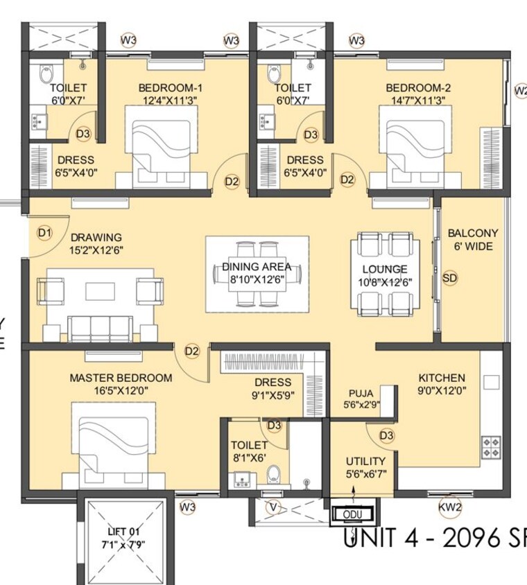 Floor Plan, kollur 3 Bedroom 1670 Sq.Ft. Apartment In Kollur Hyderabad 10701321