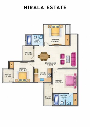 Floor Plan in 3 BHK Apartment at Nirala Estate, Tech Zone 4 Greater Noida – for Sale