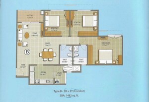 Floor Plan in 3 BHK Apartment at Purva Palm Beach, Hennur Road – for Sale