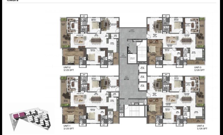Floor Plan, kollur 3 Bedroom 2100 Sq.Ft. Apartment In Kollur Hyderabad 10701624