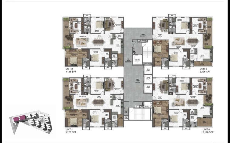 Floor Plan, kollur 3 Bedroom 2100 Sq.Ft. Apartment In Kollur Hyderabad 10701624