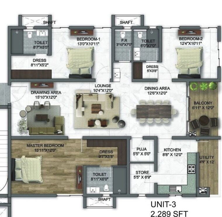 Floor Plan, kollur 3 Bedroom 2100 Sq.Ft. Apartment In Kollur Hyderabad 10701624