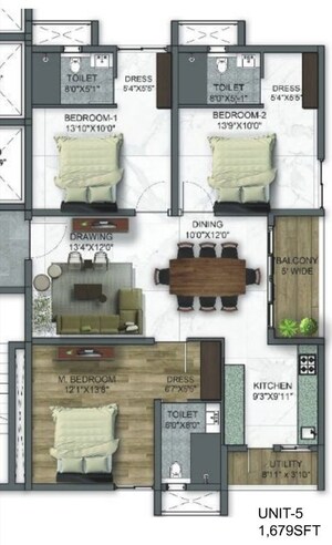 Floor Plan in 3 BHK Apartment at Kollur – for Sale