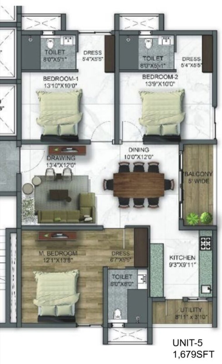Floor Plan, kollur 3 Bedroom 2100 Sq.Ft. Apartment In Kollur Hyderabad 10701624