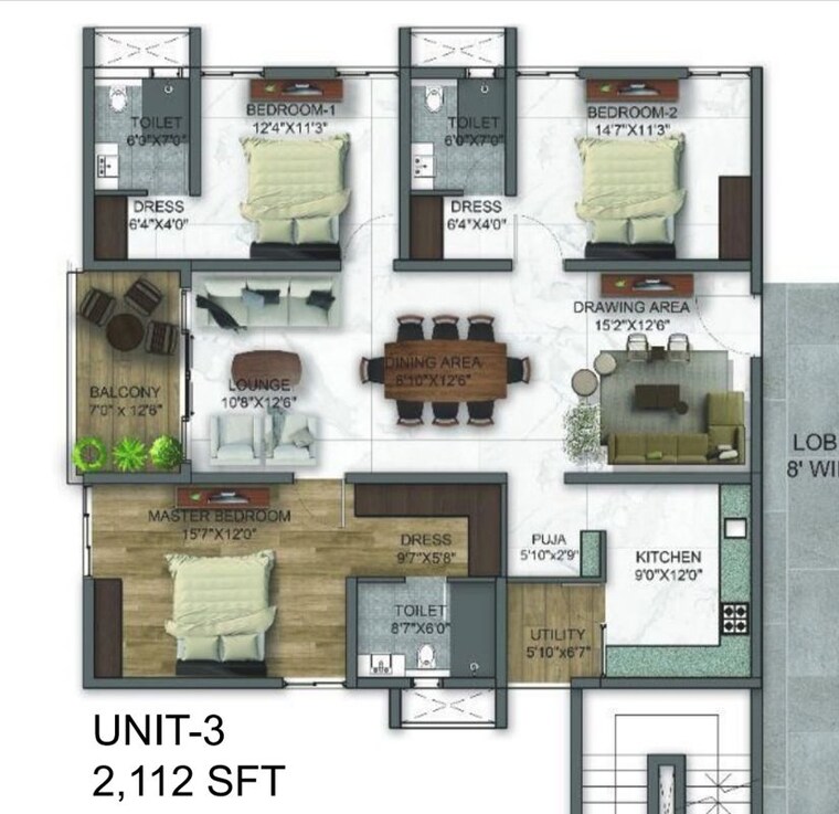 Floor Plan, kollur 3 Bedroom 2600 Sq.Ft. Apartment In Kollur Hyderabad 10701694