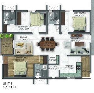 Floor Plan in 3 BHK Apartment at Kollur – for Sale