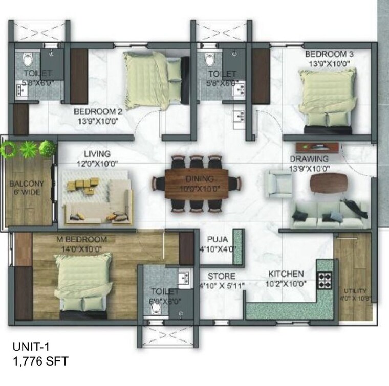 Floor Plan, kollur 3 Bedroom 2600 Sq.Ft. Apartment In Kollur Hyderabad 10701694