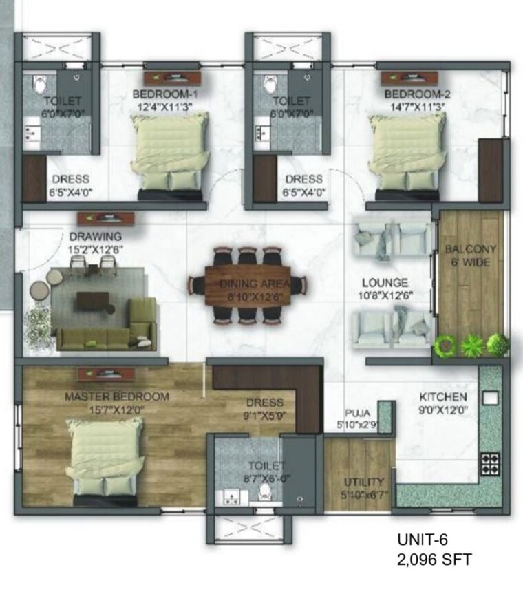 Floor Plan, kollur 3 Bedroom 2600 Sq.Ft. Apartment In Kollur Hyderabad 10701694