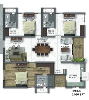 Floor Plan in 3 BHK Apartment at Kollur – for Sale