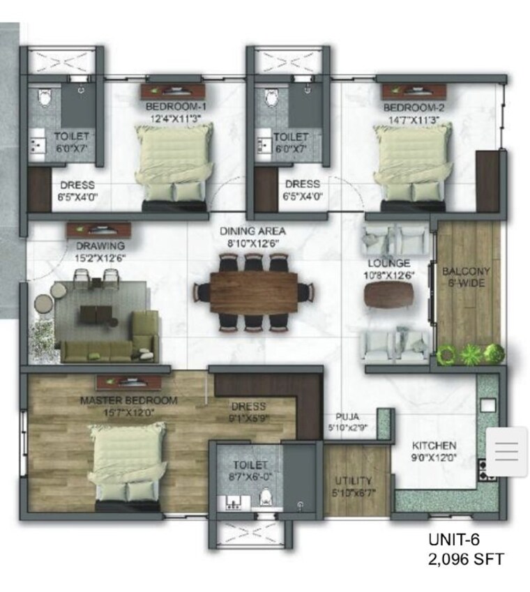 Floor Plan, kollur 3 Bedroom 3000 Sq.Ft. Apartment In Kollur Hyderabad 10701714