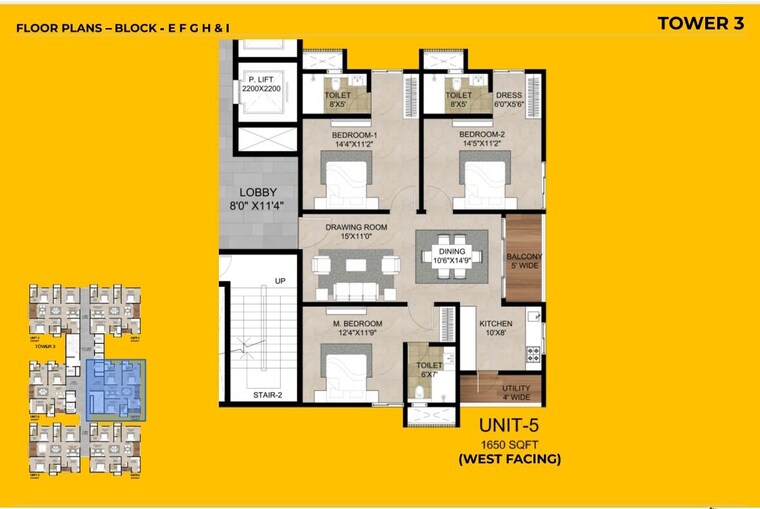 Floor Plan, kollur 3 Bedroom 3000 Sq.Ft. Apartment In Kollur Hyderabad 10701714