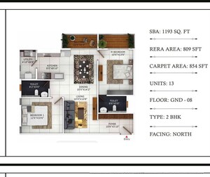 Floor Plan in 2 BHK Apartment at Binary Temple Tree, Sarjapur – for Sale