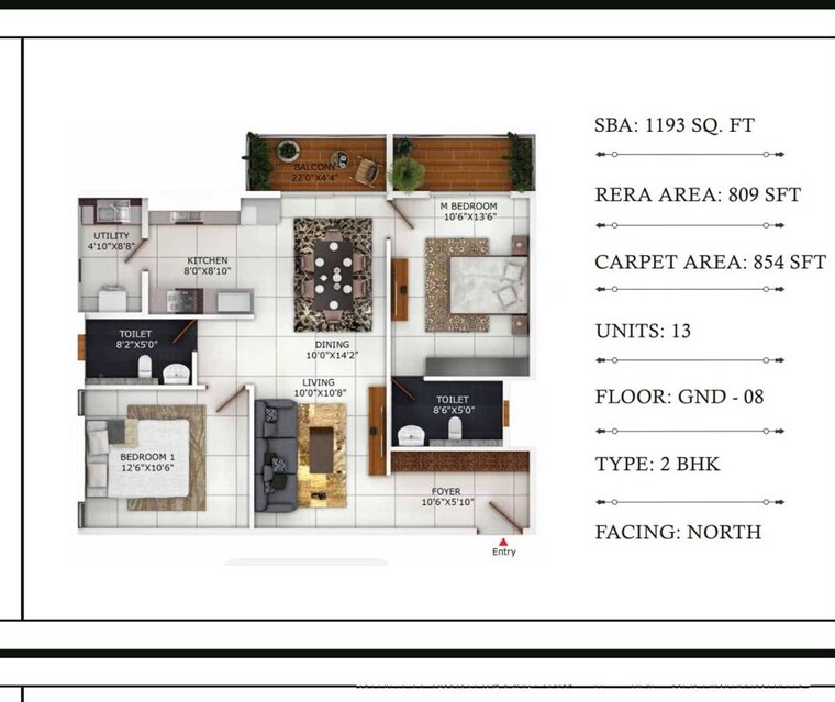Floor Plan, binary-temple-tree 2 Bedroom 1193 Sq.Ft. Apartment In Sarjapur Bangalore 10701967