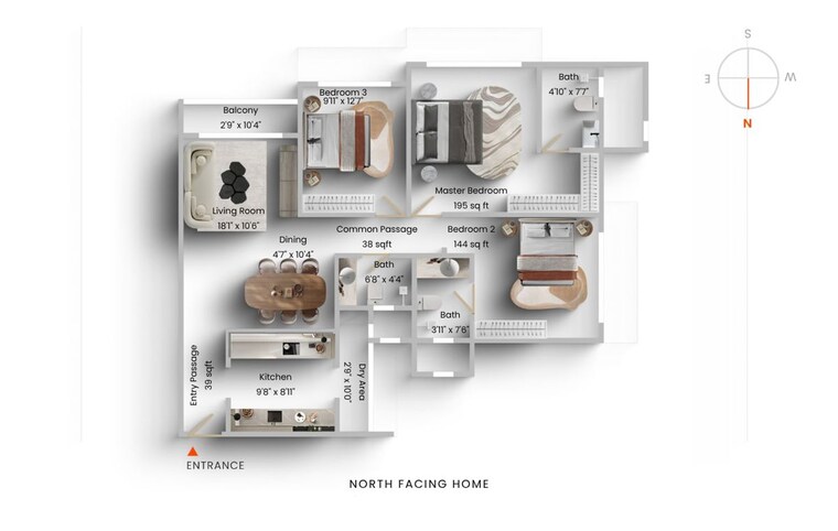 Floor Plan, ekta-tripolis 3 Bedroom 1084 Sq.Ft. Apartment In Goregaon West Mumbai 10702004
