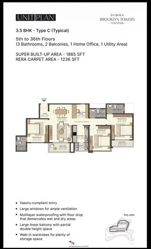 Floor Plan in 3.5 BHK Apartment at Sarjapur Road – for Sale