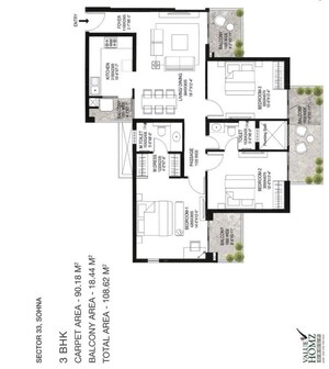 Floor Plan in 3 BHK Apartment at Godrej Nature Plus, Sohna Sector 33 – for Sale