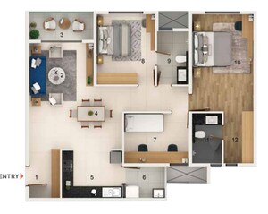Floor Plan in 3 BHK Apartment at Adarsh Welkin Park, Sarjapur Road – for Sale