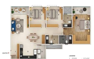 Floor Plan in 3 BHK Apartment at Adarsh Welkin Park, Sarjapur Road – for Sale