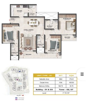 Floor Plan in 3.5 BHK Apartment at Prestige Evergreen, Whitefield – for Sale
